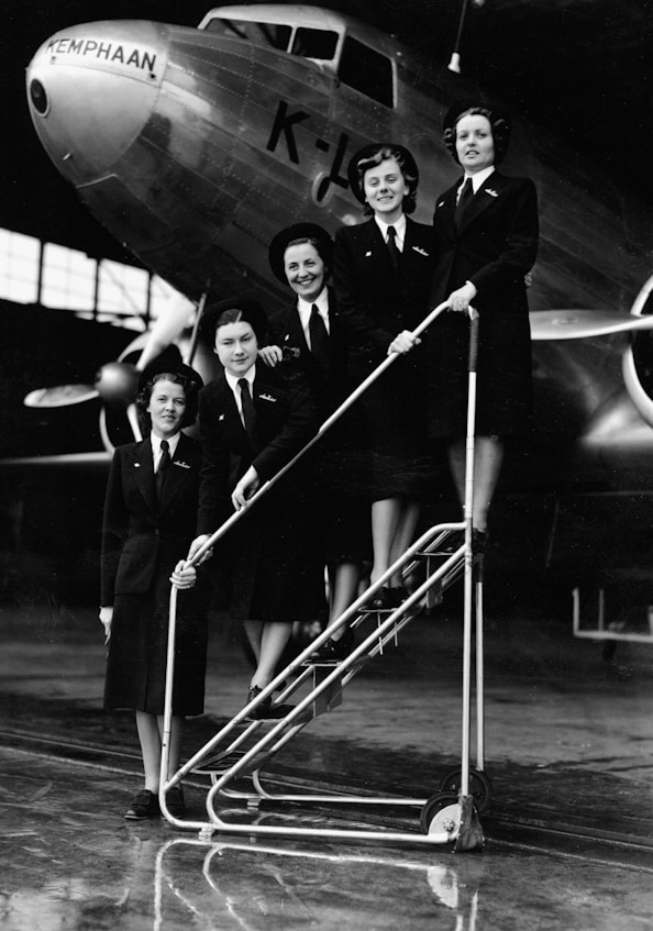 Vintage crew boarding aircraft